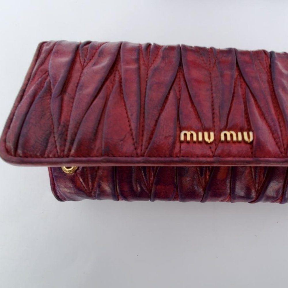 Miu Miu red pink purple Metelasse Wallet leather mini Purse clutch dyed edition